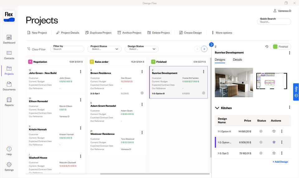 Visual representation of the Design Flex projects dashboard