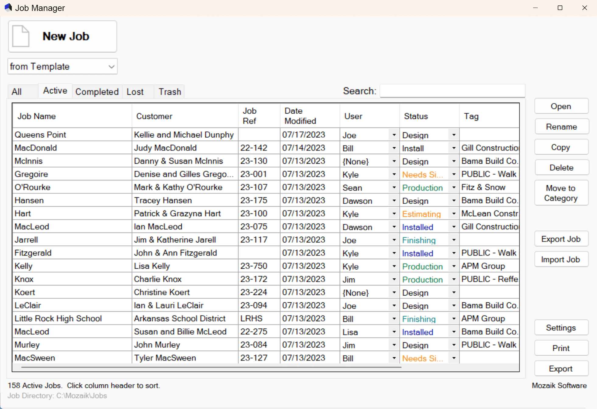 Screenshot of the Mozaik table