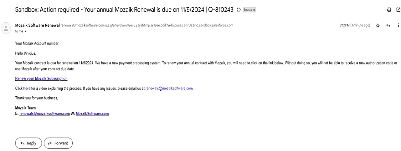 Mozaik Subscription Renewal email