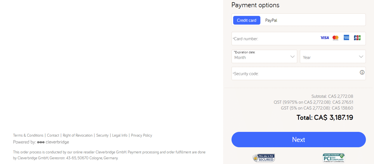 Checkout payment page