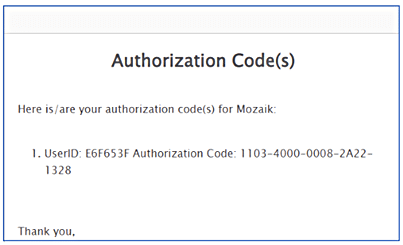 Autorisation codes